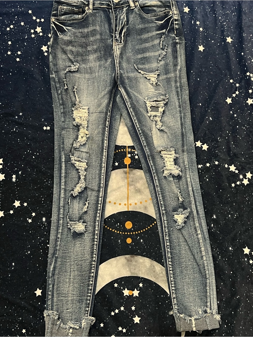 Distressed Skinny Jeans for Women - Washed Blue